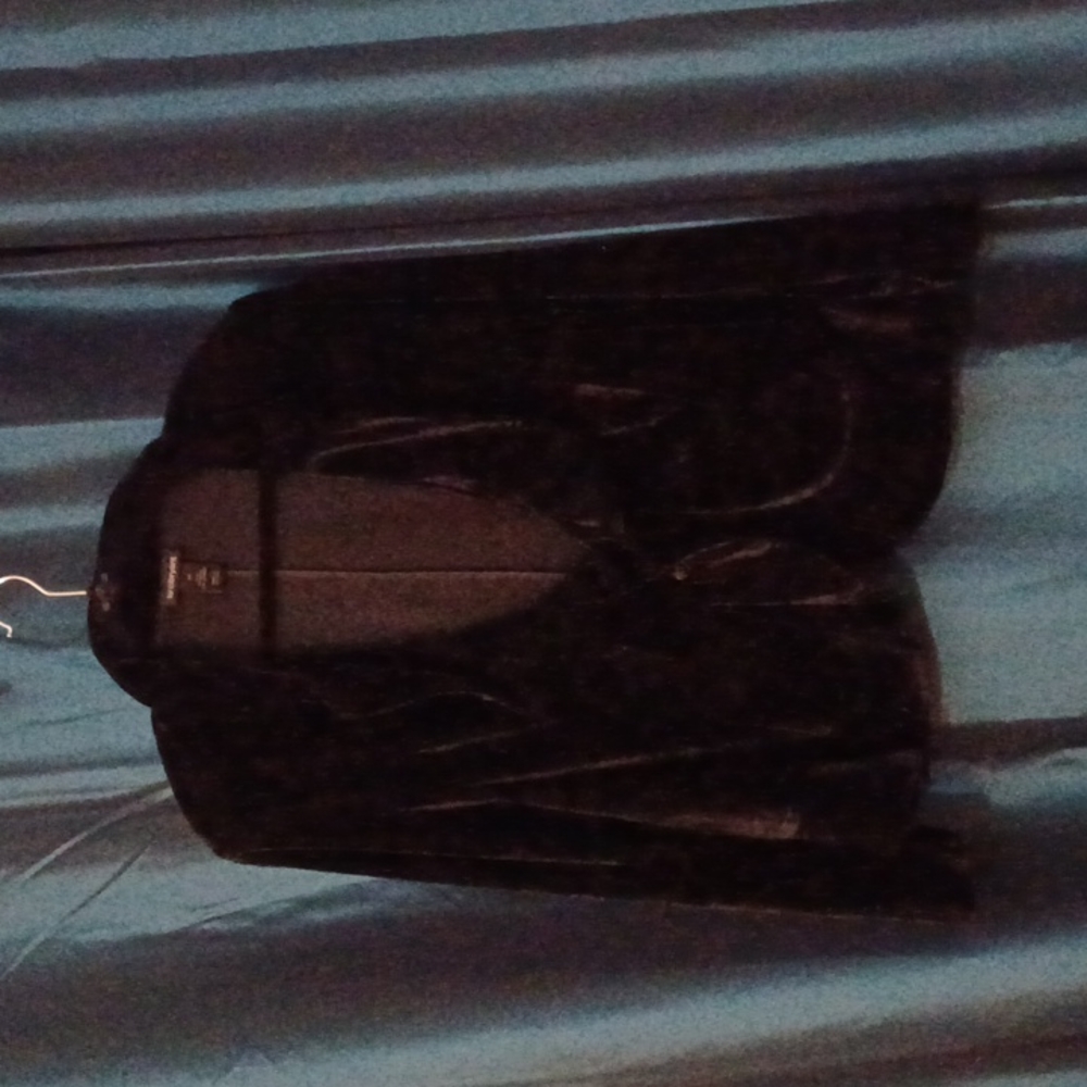 [Lane Bryant] Black Velvet One Button Ruffled Shawl Collar Blazer Jacket